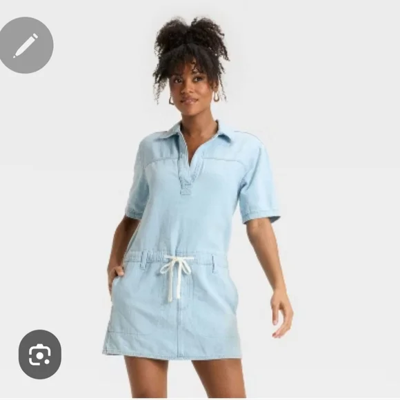 Light Blue Casual Dress with Drawstring Sz M - Picture 1 of 8